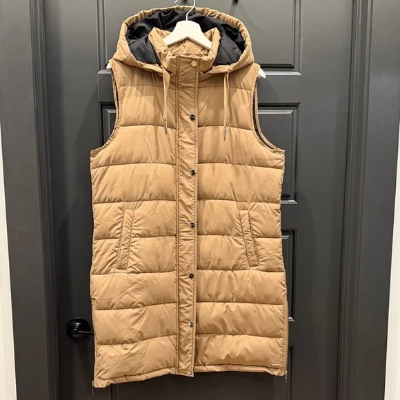 Sleeveless long Hooded Puffer Vest - Camel size L - Picture 1 of 6